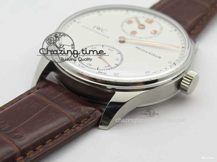 MIROTIME 0507 Sustainable Portuguese IW5444 SS White Dial RG Numbers On Brown Leather Strap A 7256